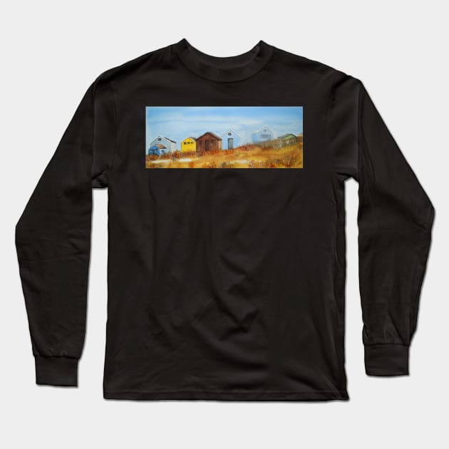 Beach Huts - Mudeford Spit Long Sleeve T-Shirt by FrancesArt